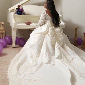 Designer Wedding Gown, Street Size 12, off white / cream color,